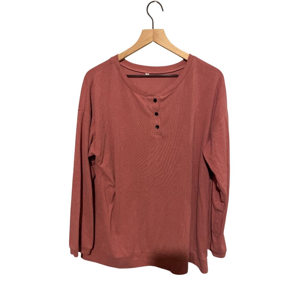 Women’s extra large pink, super soft, long sleeve, Henley Tee